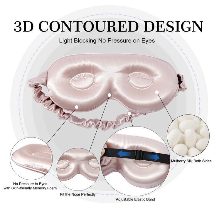 ZIMASILK Adjustable 22 Momme 100% Pure Mulberry Silk Sleep Mask, 3D Contoured Cup Eye Mask for Sleeping, Super Soft Breathable Blindfold, Perfect Blo