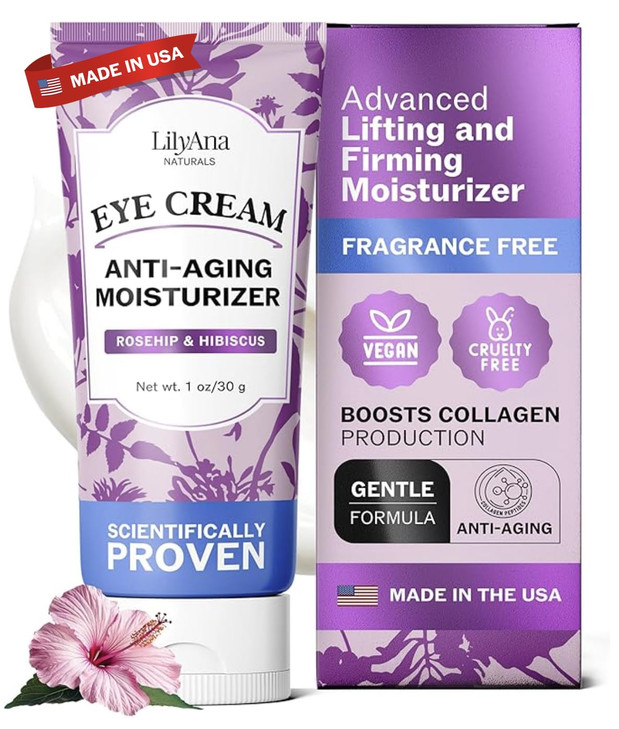 LilyAna Naturals Eye Cream for Dark Circles and Puffiness, Anti Aging Under Eye Cream for Wrinkles and Bags helps Improve Dryness; for Sensitive Skin