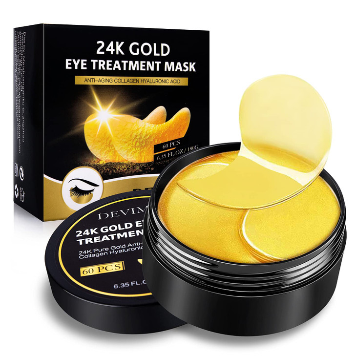 Devimic 24K Gold Eye Mask, 30 Pairs Under Eye Masks for Dark Circles and Puffiness Treatment, Under Eye Patches for Puffy Eyes and Eye Bags, Gel Eye
