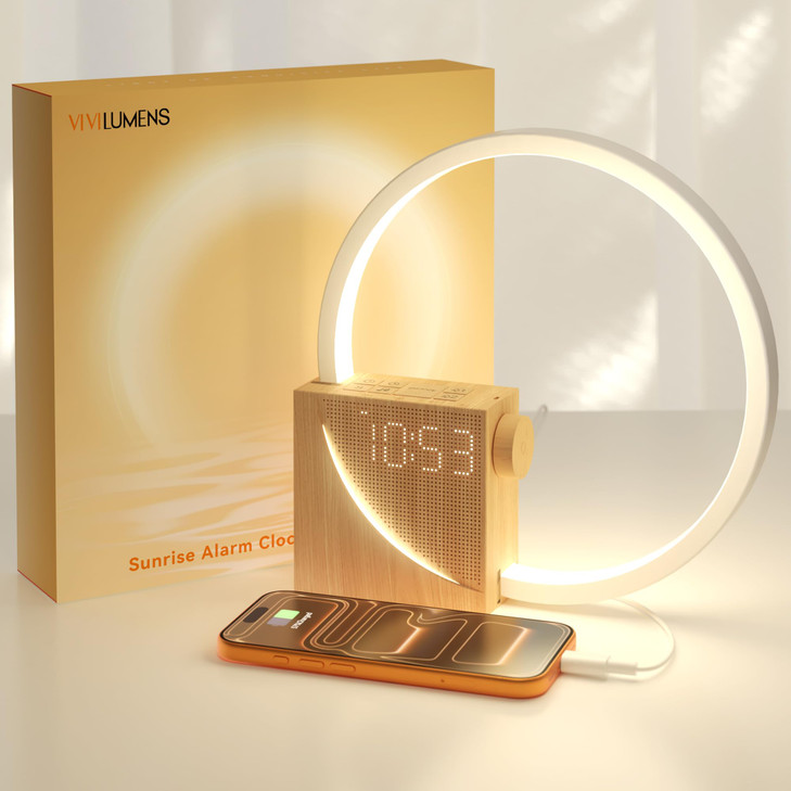 Vivilumens Sunrise Alarm Clock Sound Machine Nightlight, Gradual Wake Up Light, Digital Dimmable Clock, 10 White Noise Sleep Sounds, Snooze, Dual Clo