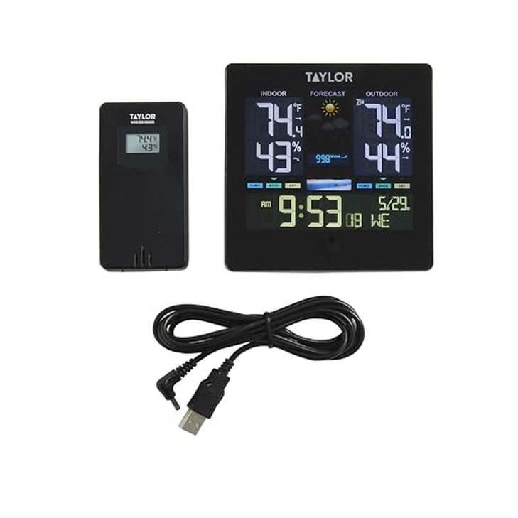 Taylor Digital Wireless Deluxe Indoor Outdoor Thermometer, Weather Station Forecaster, Calendar with Clock, Easy-to-Read Display for Home, Office, Gr