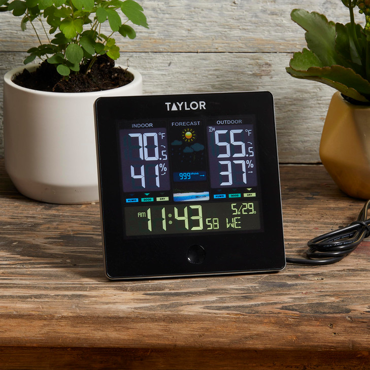Taylor Digital Wireless Deluxe Indoor Outdoor Thermometer, Weather Station Forecaster, Calendar with Clock, Easy-to-Read Display for Home, Office, Gr