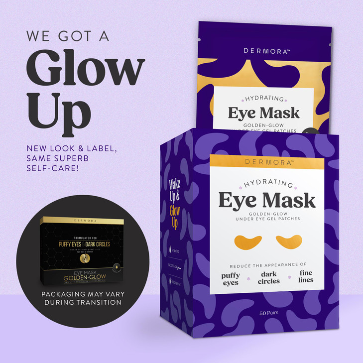 DERMORA Golden Glow Under Eye Patches | Rejuvenating Treatment | Dark Circles, Puffy Eyes, Refreshing, Revitalizing, Travel, Wrinkles | 50 Pairs Eye