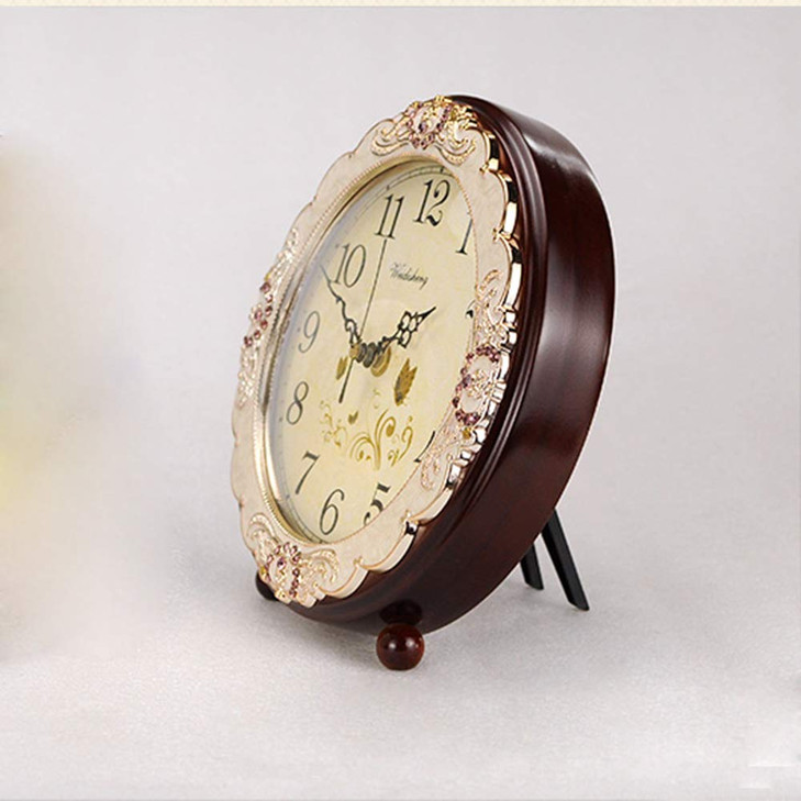 Justup Vintage Table Clock, Retro Non-Ticking European Style Beside Desk Clock Battery Operated Silent Quartz Movement for Bedroom Living Room Indoor
