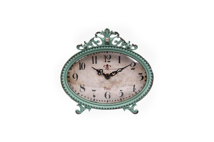 Creative Co-Op Green Antiqued Pewter Mantel Clock