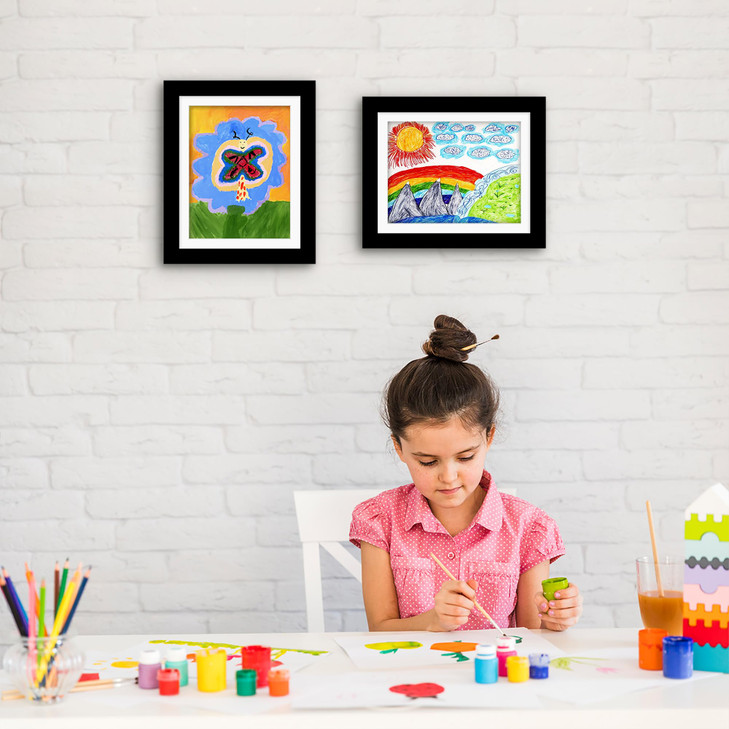 Americanflat - 2 Pack - Kids Artwork Frame Changeable (Black) - Magnetic Door Holds 100 Art Pieces - 8.5x11 Letter Size Display with Mat or 10x12.5 W