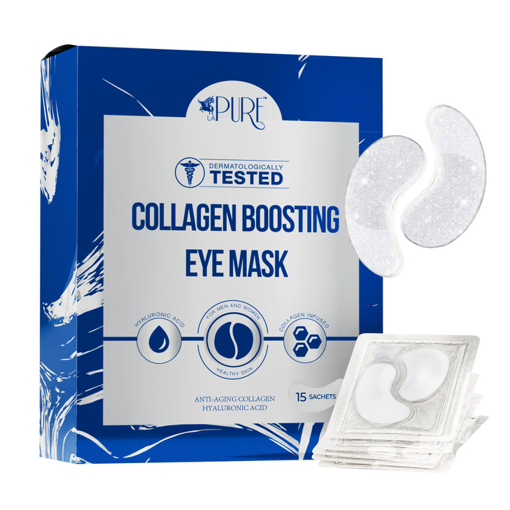 LA PURE Collagen Boosting Eye Mask Patches Under Eye Patches for Puffy Eyes Hyaluronic Acid Dark Circles Bags Lines Anti Wrinkles Anti Aging Hydratin