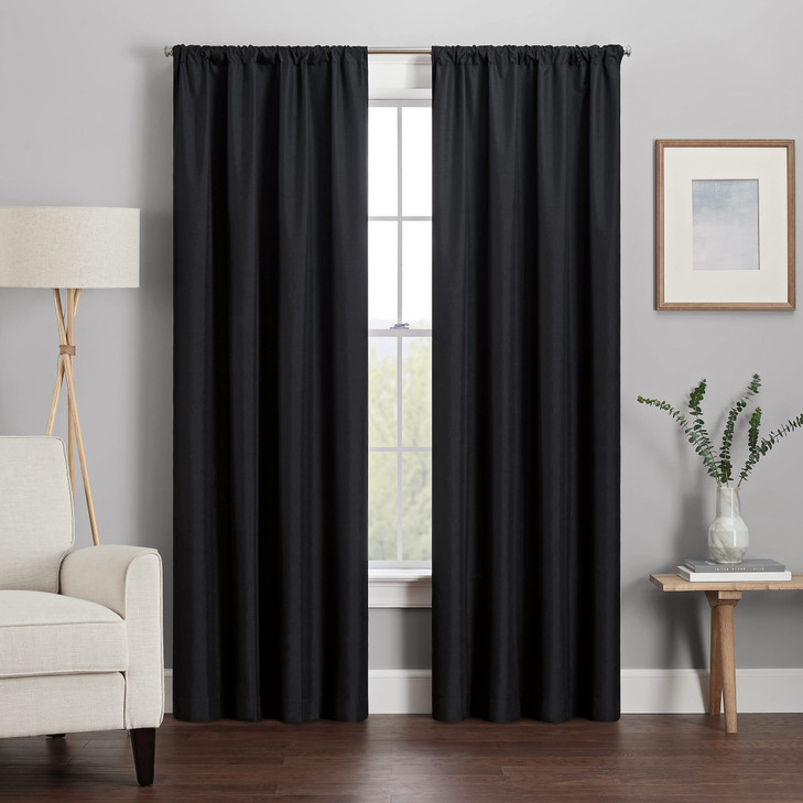 ECLIPSE Kendall Modern Blackout Thermal Rod Pocket Window Curtain for Bedroom or Living Room (1 Panel), 42" x 63", Black