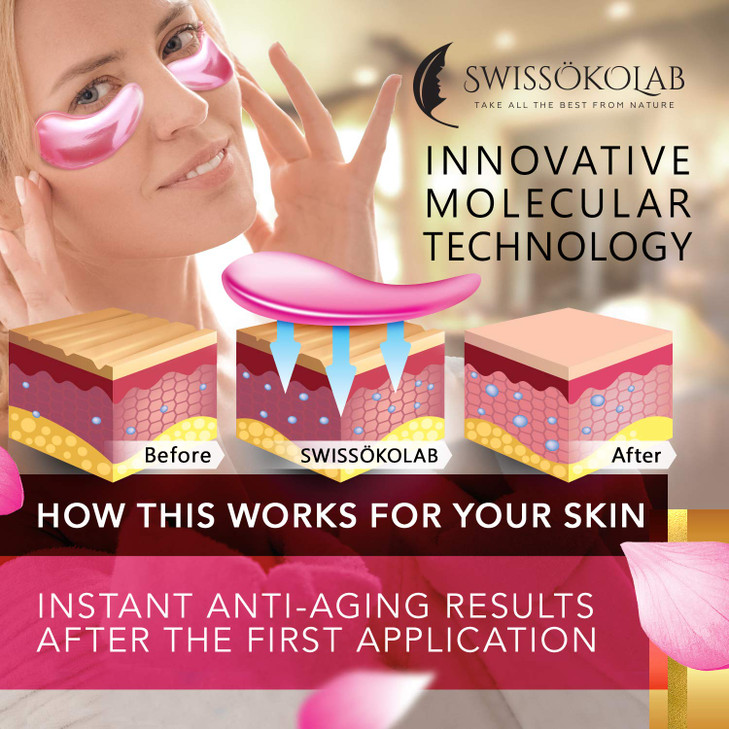 SWISSÖKOLAB Under Eye Patches For Puffy Eyes 24k Gold Eye Mask Dark Circles And Puffiness Collagen Eye Gel Pads Moisturizing & Reducing Wrinkles Anti