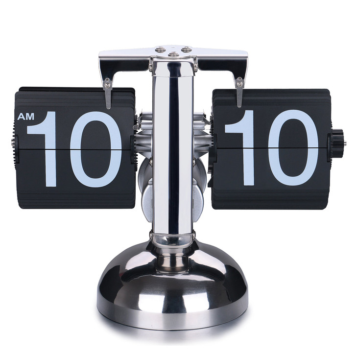 WoneNice Retro Digital Flip Down Clock -Battery Powered Internal Gear Operated Clock for Office Bedroom Kitchen School Hotel Café Décor- Black