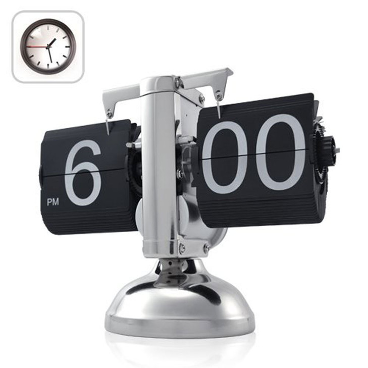 WoneNice Retro Digital Flip Down Clock -Battery Powered Internal Gear Operated Clock for Office Bedroom Kitchen School Hotel Café Décor- Black