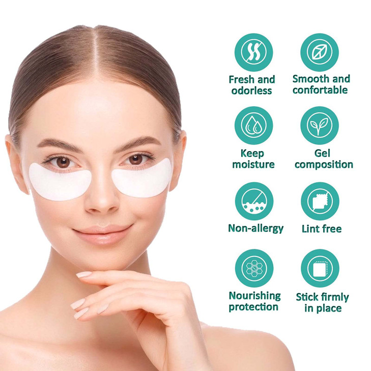 Qleng 50 Pairs Under Eye Pads, Eyelash Extension Eye Pad for Lash Extensions, Hydrogel Eye Patch DIY False Eyelash Lash Extension Makeup Eye Gel Pad