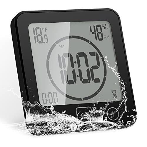 SS SUNSBELL Digital Bathroom Shower Wall Clock Timer, Shower Clock Waterproof with Big LCD Display, Touch Screen Timer with Suction, Large Countdown