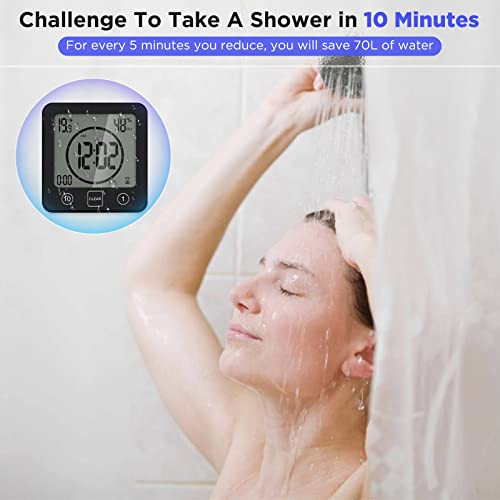SS SUNSBELL Digital Bathroom Shower Wall Clock Timer, Shower Clock Waterproof with Big LCD Display, Touch Screen Timer with Suction, Large Countdown
