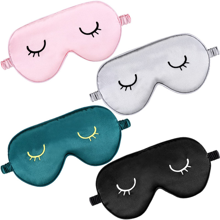 4 Pieces Sleep Eye Masks Silk Sleep Eye Cover Cute Lightweight Adjustable Eyeshade Masks Satin Night Eyeshade Covers for Women Men Travel Nap