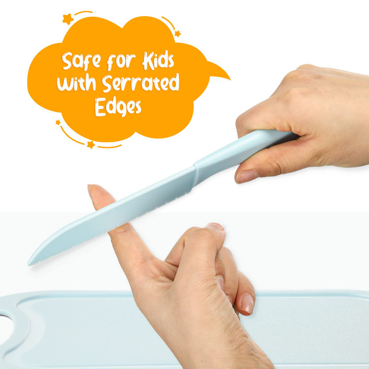 Hartya Kid-Safe Cooking Knife Set for Real Cooking with Cutting Board, Plastic Knives, Plate & Fork, BPA-Free Kids Knives/Toddler Knives (A Pink)