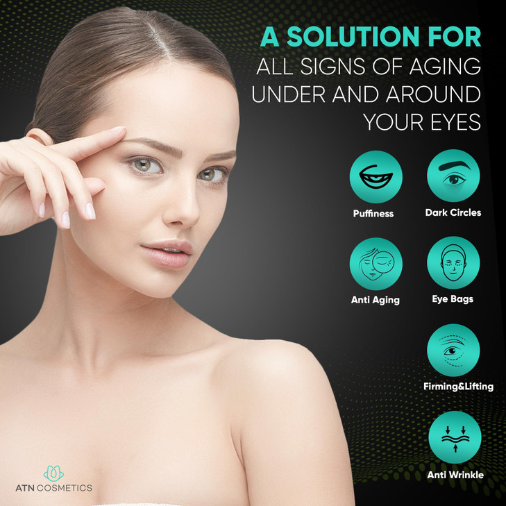 ATN Cosmetics Caffeine Eye Cream, Collagen Eye Cream for all skin types, For Wrinkles & Dark Circles, and Puffiness, Infused with Hyaluronic Acid & N