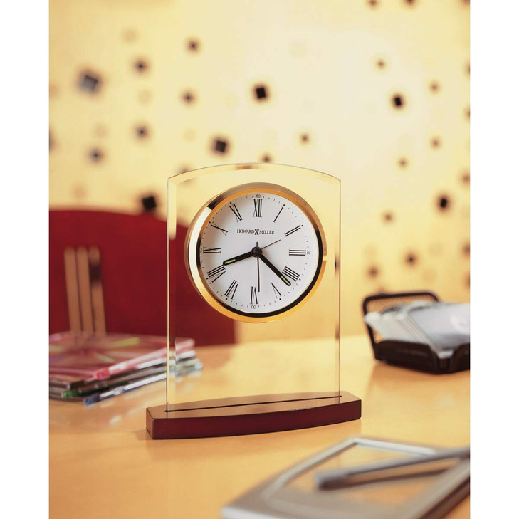 Howard Miller Marcus Table Clock  Decorative Tabletop Clock with Modern Alarm & Quartz Movement, Silent Ticking, Wooden Base & Roman Numeral Design
