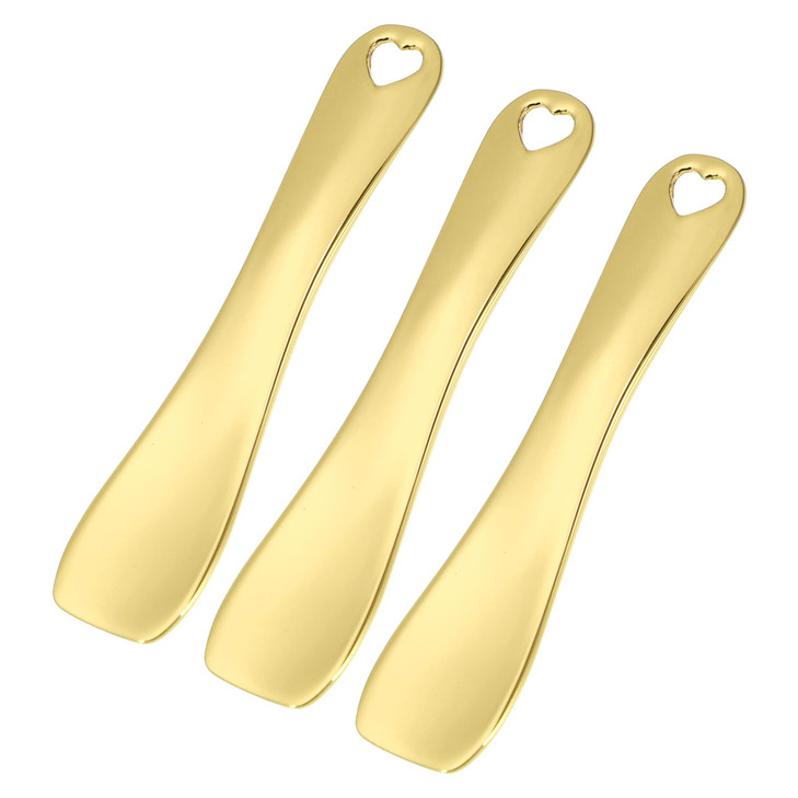 VOCOSTE 3 Pcs Makeup Spatula Mini Spoon, Eye Cream Massage Sticks Beauty Scoop, for Facial Cosmetic Face Cream, Zinc Alloy Heart Shape 2.36"x0.49", G