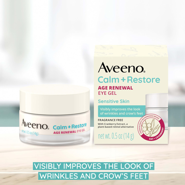 Aveeno Calm + Restore Age Renewal Anti-Aging Eye Gel, Under Eye Cream with Nourishing Oat & Cranberry Extract Visibly Improves the Look of Wrinkles &