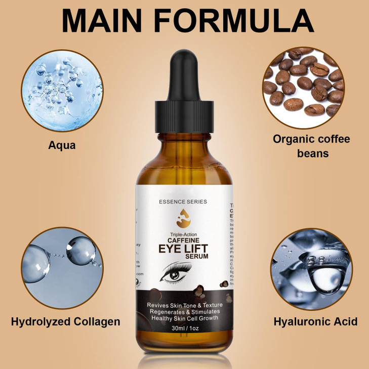 Caffeine Eye Serum - with EGCG, Vitamin C, Hyaluronic Acid, Collagen, Caffeine Eye Lift Serum - Reduces Puffiness, Dark Circles, Under Eye Bags, Wrin