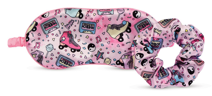 iscream Silky Satin, Fully Lined Sleep Mask and Matching Scrunchy Set - Let's Roll