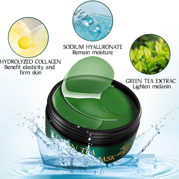 Tiepetly Under Eye Masks, Collagen Eye Mask, Green Tea Eye Patches for Puffy Eyes 60 pcs, Under Eye Patches for Dark Circles and Puffiness, Hydrating