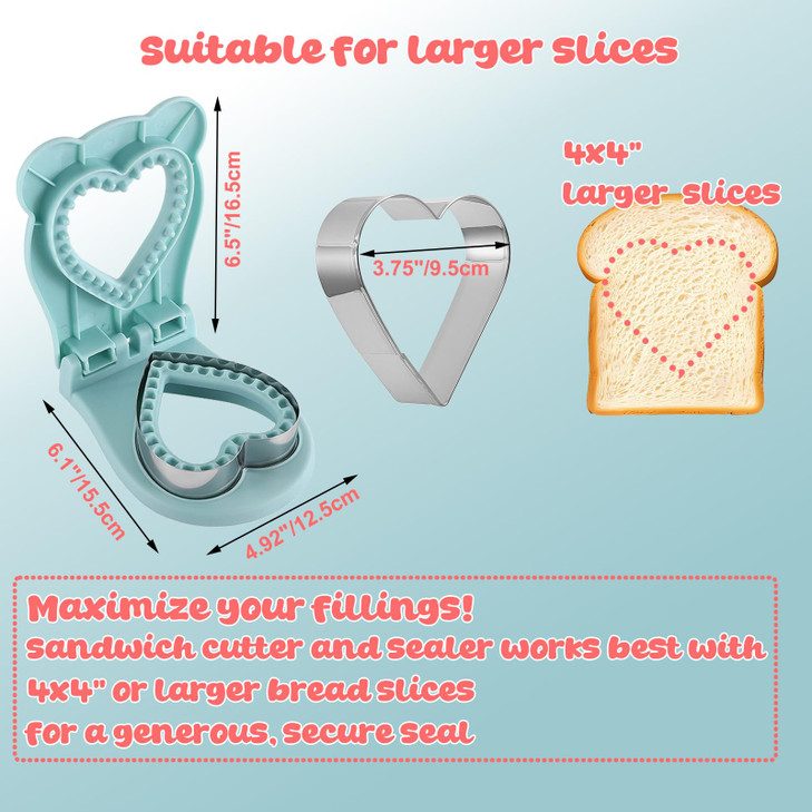 Heart Sandwich Maker Crustless Shaped Sandwich Cutters for Kids Lunch, Sandwich Cutter and Sealer, Peanut Butter and Jelly Crustless Sandwich Bread f