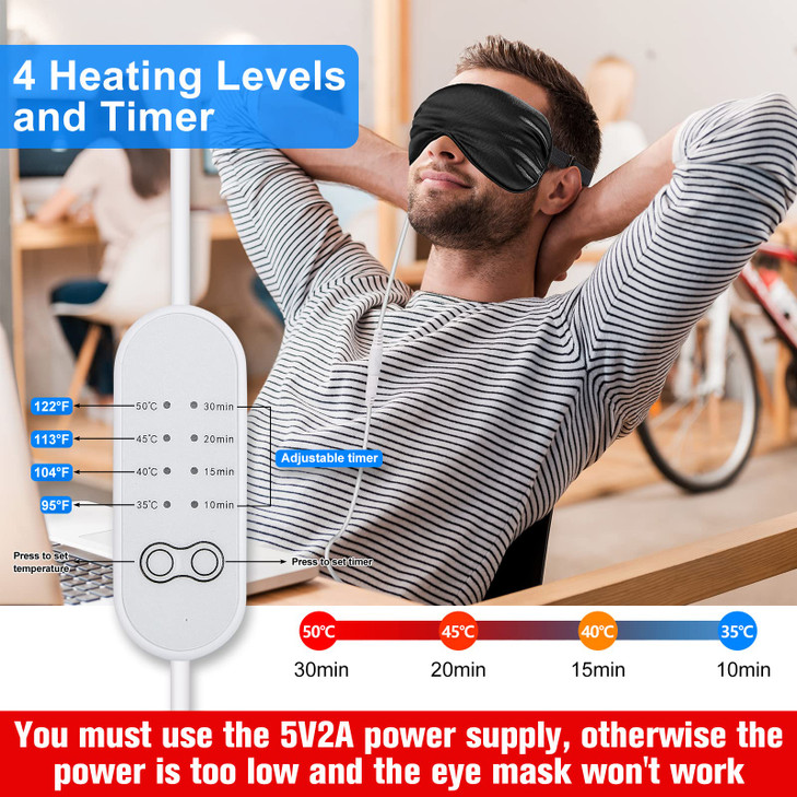 2 Pieces Silk Heated Eye Mask for Dry Eyes USB Steam Warm Compress for Puffy Eyes Adjustable Temp Sleep Eye Mask for Dry Eye, Chalazion, Blepharitis,