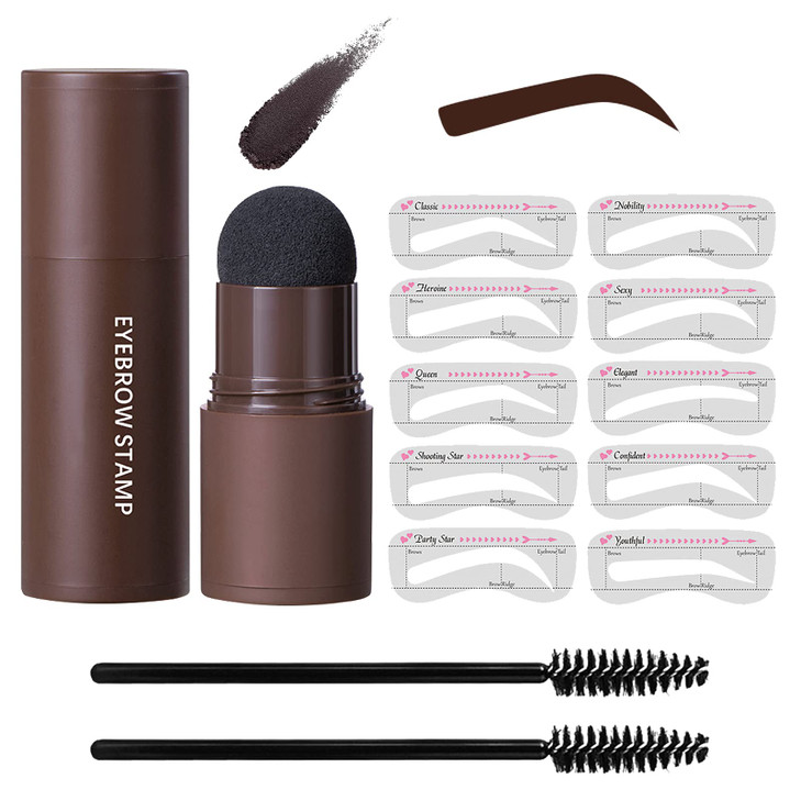 Eye-Brow Stamp Stencil Kit, Waterproof Brow Stamp Shaping Kit Eye Brow Definer & Filling Powder, Women Makeup Tools with 10 Reusable Eyebrow Stencils