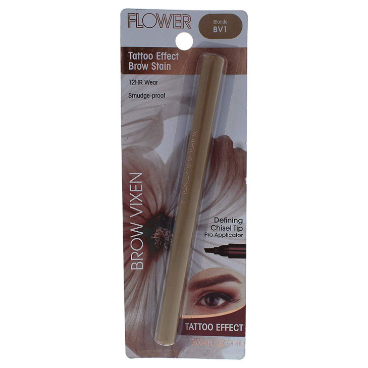 Flower Beauty Brow Vixen Tattoo Effect Stain Smudge Proof, 12 Hr Wear Eyebrow Makeup with Chisel Tipped Applicator, Contains Aloe Vera & Vitamin E, B