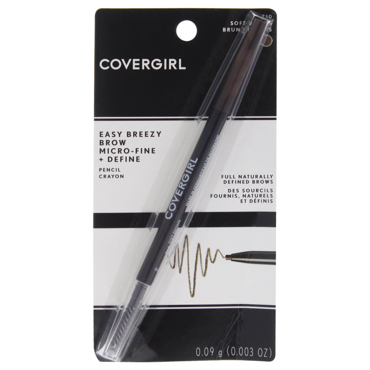 COVERGIRL Easy Breezy Brow Micro-Fine and Define Pencil, Soft Brown, 0.03 Pound , Brown Eyebrow Pencil, No Sharpening Needed, Built in Spoolie, Safe