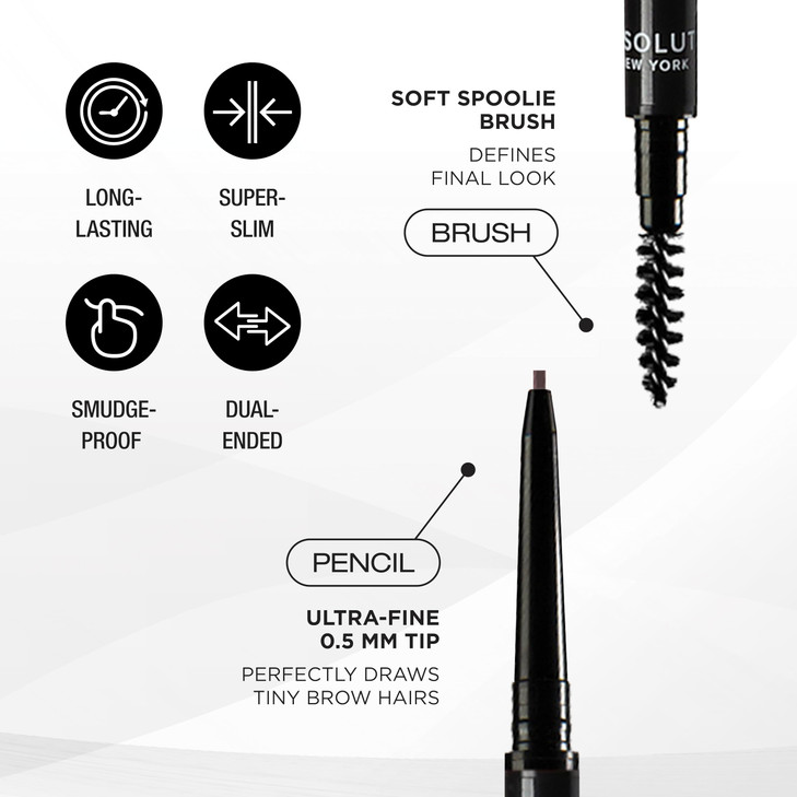 Absolute New York Super Slim Brow Pencil, Fine Point, Dual Ended, Fade Resistant and Long Lasting (Smoke)