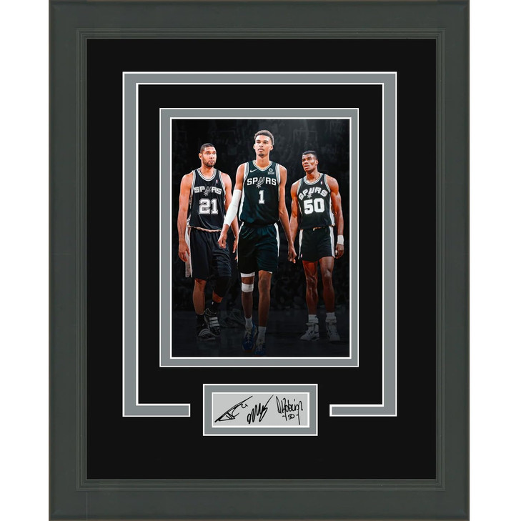 Framed Victor Wembanyama Tim Duncan & David Robinson Facsimile Laser Engraved Signature Auto San Antonio Spurs 11x14 Basketball Photo