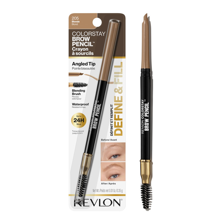 Revlon ColorStay Eyebrow Pencil with Spoolie Brush, Waterproof, Hair-Like Strokes for Natural Looking Brows, 205 Blonde, 0.021 oz