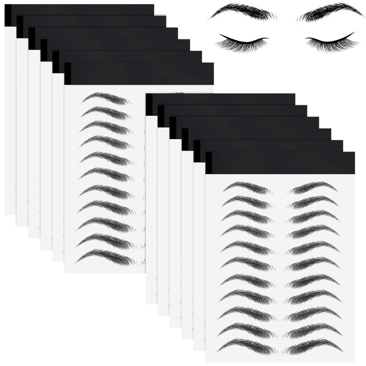 Maitys 12 Sheets 108 Pairs 4D Hair Like Waterproof Eyebrow Tattoos Stickers Temporary Transfer Brows Decal Peel off Fake Eyebrow Sticker Instant Auth