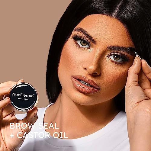 NueDerma - Brow Seal with Castor Oil - Clear Eyebrow Gel, Waterproof Eyebrow Makeup, Styling Wax for Feathered & Fluffy Brows - 1 OZ