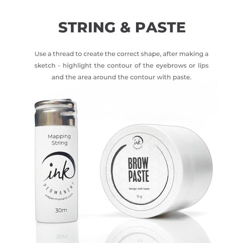 Brow Mapping Kit with White Brow Paste [Large 15g Bottle] White Brow Mapping String [30 m ] and 2 Eyebrow Brush Set for Microblading Supplies, PMU Su
