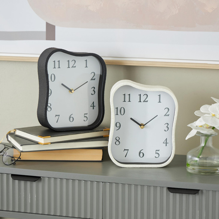 Deco 79 Metal Decorative Clock Textured Mantel Clocks with Gold Accents, Set of 2 Tabletop Clocks 7" W, 9" H, Multi Colored