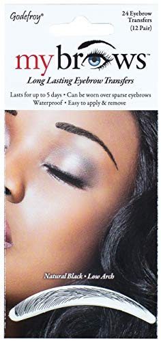 Godefroy MyBrows Long Lasting Eyebrow Transfers, Low Arch, Natural Black, 12-Pairs of Brows