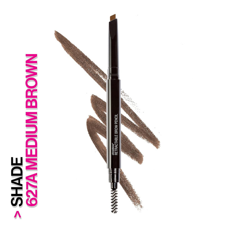 wet n wild Ultimate Eyebrow Retractable Definer Pencil, Medium Brown, Dual-Sided Brow Brush, Fine Tip, Shapes, Defines, Fills Brow Makeup