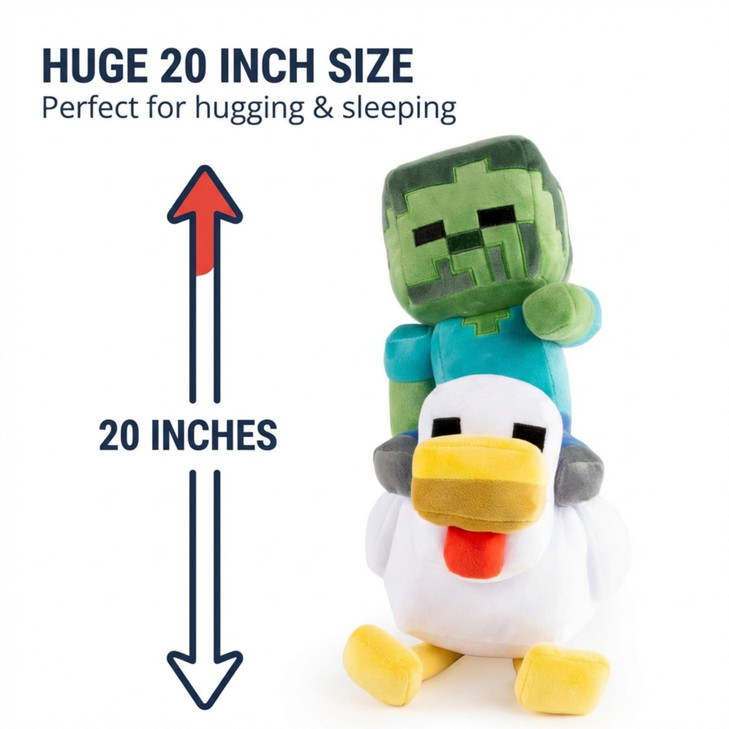 Jay Franco Minecraft Plush Pillow Buddy - Large 20 Inch Soft Plushie Stuffed Pillow, Gray - Chicken Jockey