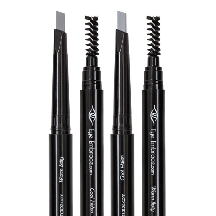Eye Embrace Light Gray Eyebrow Pencils: Warm Betty & Cool Helen 2 Pack Bundle - Waterproof, Double-Ended Automatic Angled Tip & Spoolie Brush, Cruelt