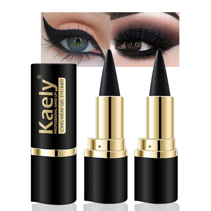 Kaely 2Pcs Gel Eyeliner Pencil, Natural Black Eyeliner Cream, Liquid Eye Liner Pencils for Older Women Waterproof, Smoky Eyeshadow Palette Goth Hallo