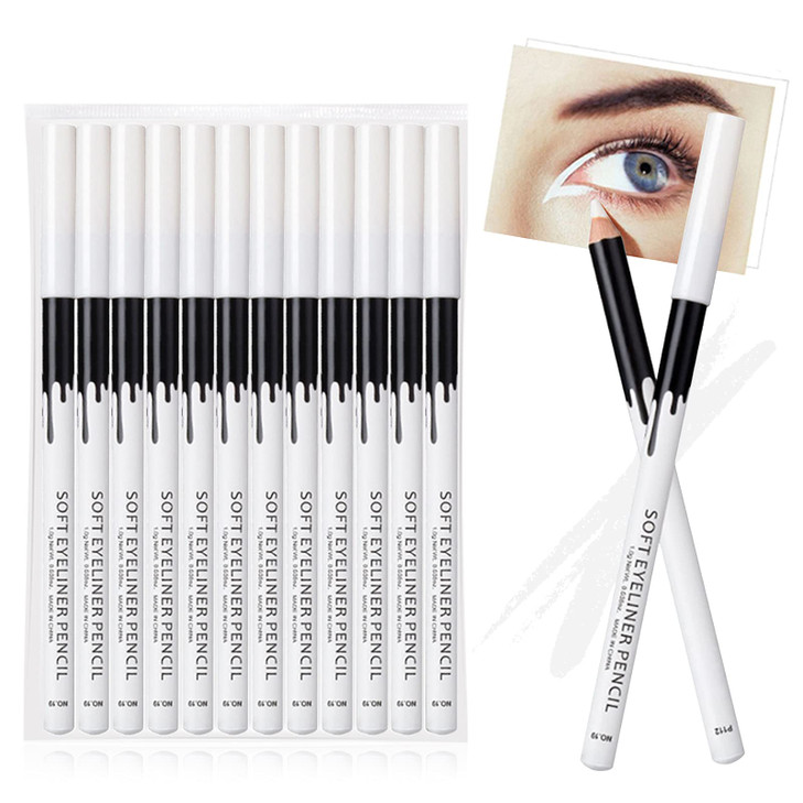 12PCS Erinde White Eyeliner Pencil, Soft Highlighter Gel Eyeliner Pencil, Eye Liner Pen, Professional Eye Bighten Eyeshadow Waterproof Matte Hypoalle