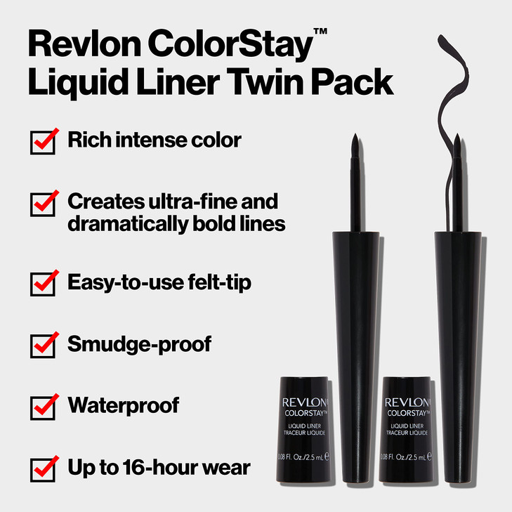 Revlon Liquid Eyeliner, ColorStay Eye Makeup, Smudgeproof, Longwearing with Ultra-Fine Tip, 251 Blackest Black (Pack of 2)