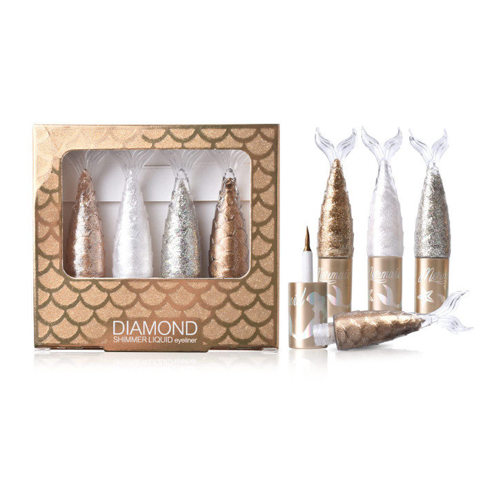 LAMUSELAND 4 Colors Liquid Glitter Eyeliner, Metallic Shimmer Diamond Mermaid Eyeshadow, Waterproof Long Lasting Sparkling Eye Liner Makeup Colorful