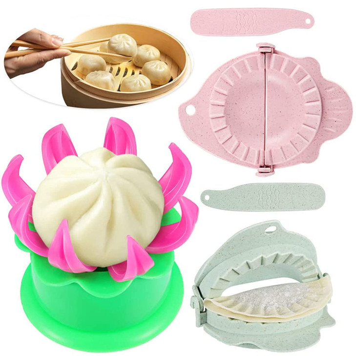 Potchen 5 Pieces Bun Maker Dumpling Maker Steam Filled Plastic Mold and Filling Spoon Cooking Tool Set for Adults Press Steamed Stuffed Mould Make De