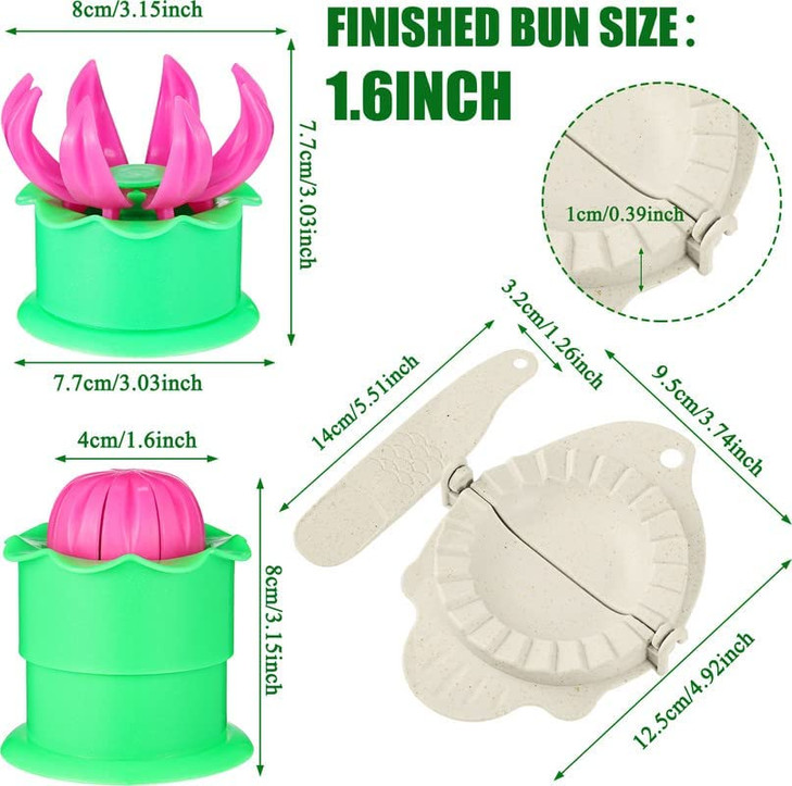 Potchen 5 Pieces Bun Maker Dumpling Maker Steam Filled Plastic Mold and Filling Spoon Cooking Tool Set for Adults Press Steamed Stuffed Mould Make De