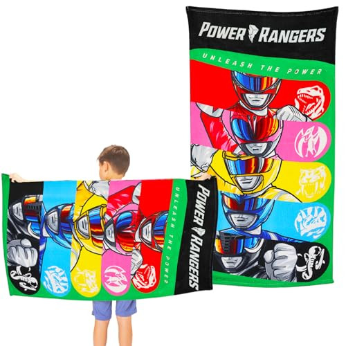 Power Rangers Towel Set for Kids - Bundle with 27" x 54" Power Rangers Towel, Tattoos, Stickers and More | Power Rangers Pool and Bathroom Set